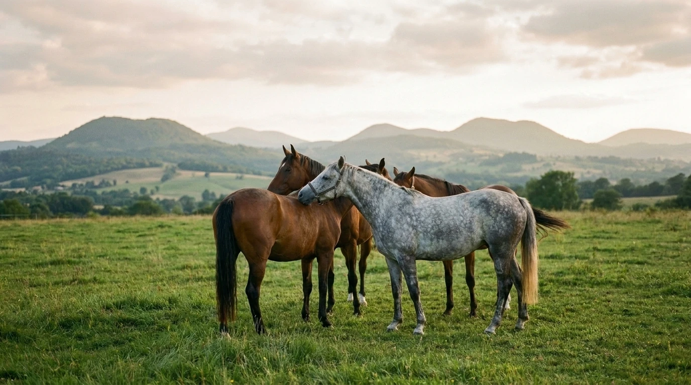 Les chevaux du Les prairies de La Narse en liberté, Puy-de-Dôme